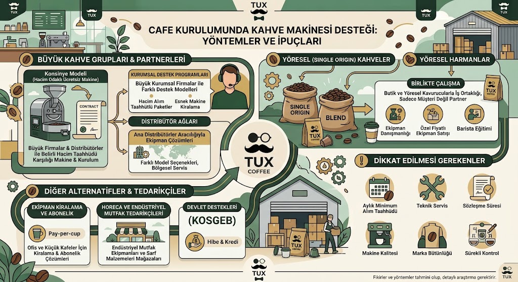 Cafe kurulumunda kahve makinesi desteği veren firmalar hangileri?