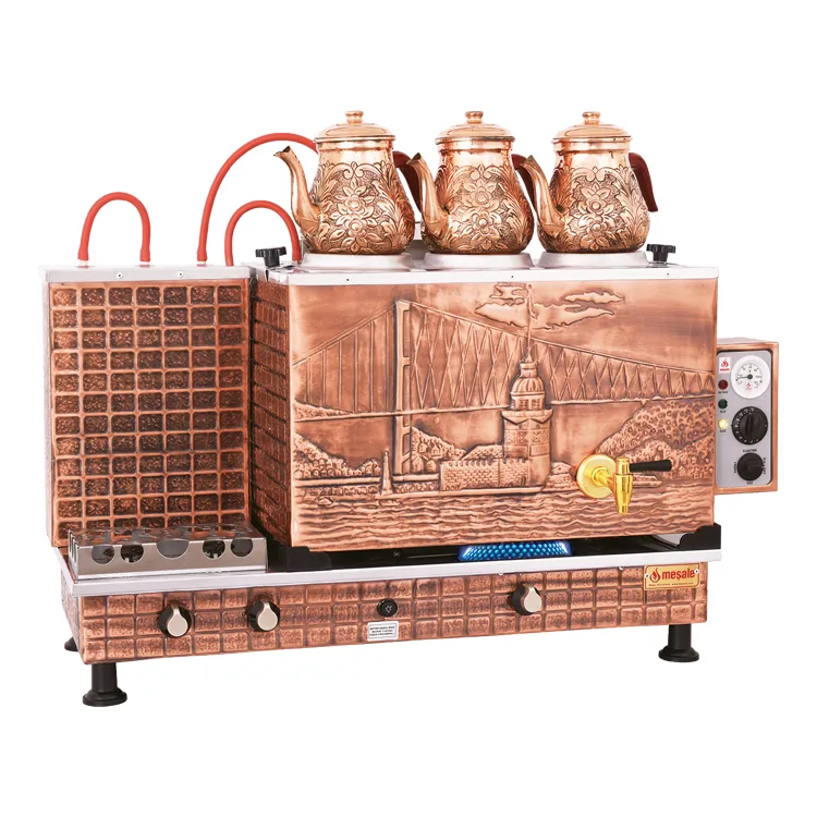 Meşale Antik Bakır Turbo Full Otomatik Kız Kulesi 3 Demlikli Çay Ocağı